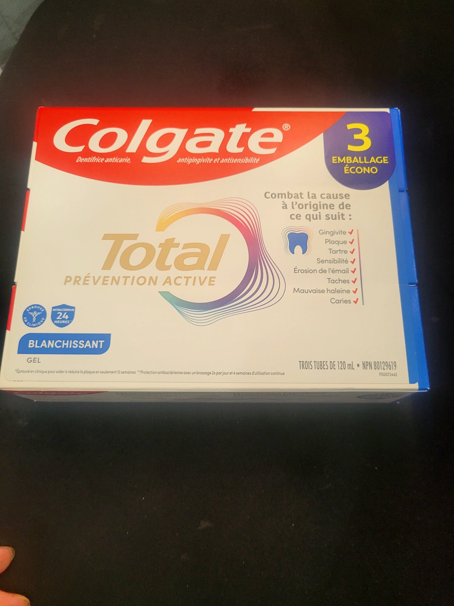 Dentifrice Colgate Total blanchissant en pack de 3 tubes de 120 ml
