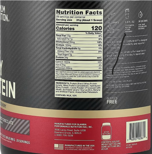 Gold Standard® 100% Whey Protein, Double Rich Chocolate, 1.98 lb (899 g)