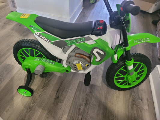 Kids robust green bike battery-powered ride-on electric Motorcycle with Charging 12V Battery, Training Wheels