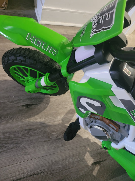 Kids robust green bike battery-powered ride-on electric Motorcycle with Charging 12V Battery, Training Wheels