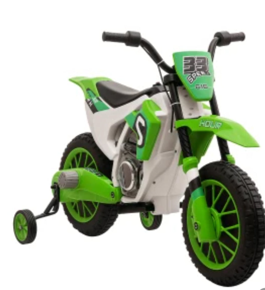 Kids robust green bike battery-powered ride-on electric Motorcycle with Charging 12V Battery, Training Wheels