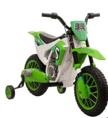 Kids robust green bike battery-powered ride-on electric Motorcycle with Charging 12V Battery, Training Wheels